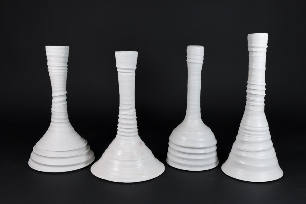 James Makins 4 White Porcelain Bud Vases: Largest approx. 12" H.