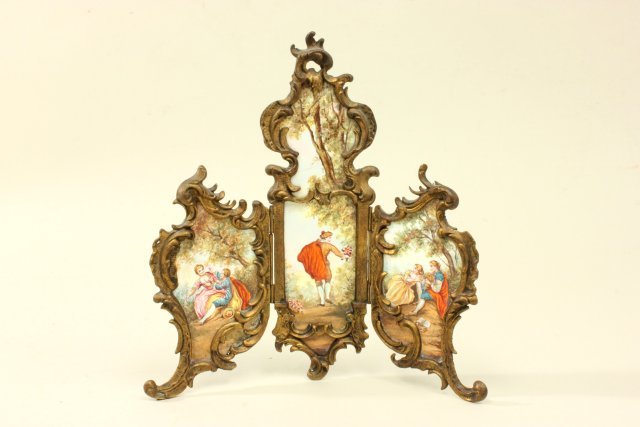 French 19th C. Gilt Bronze Enamelled Table Screen (1 of 5)