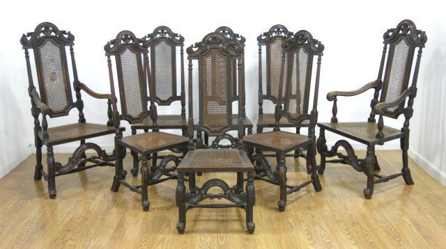 8 English Baroque Style Carved Caned Chairs (1 of 5)