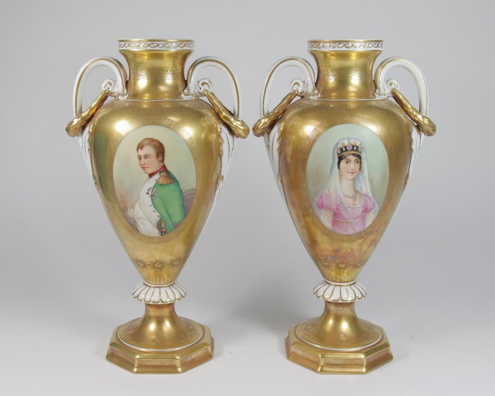 Pair Dresden Portrait Porcelain Vases (1 of 6)