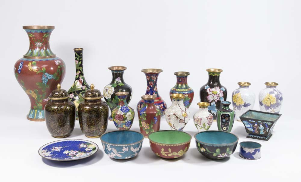 Lot of Chinese Cloisonne Vases, Bowls, & Urns (1 of 7)