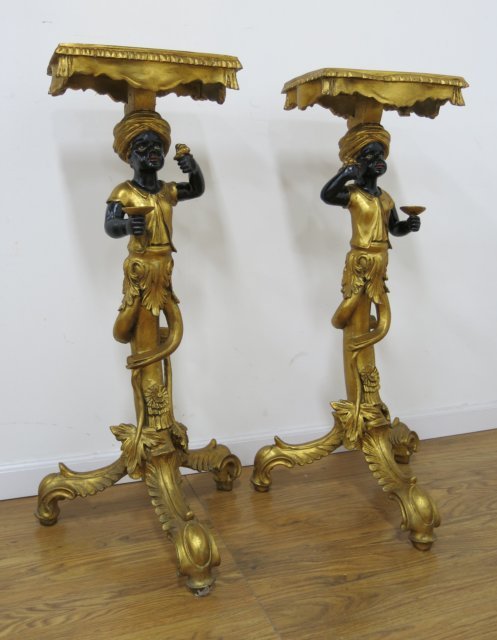 Pair Italian Rococo Style Gilt Blackamoor Stands (1 of 3)