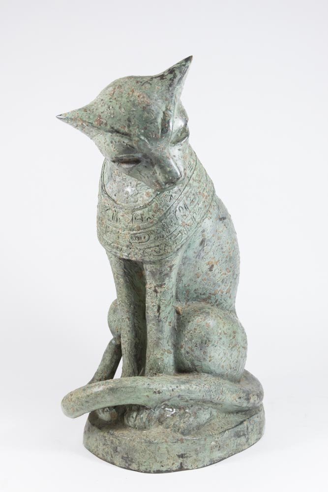 Seated Egyptian Style Verde Gris Bronze Cat (1 of 5)
