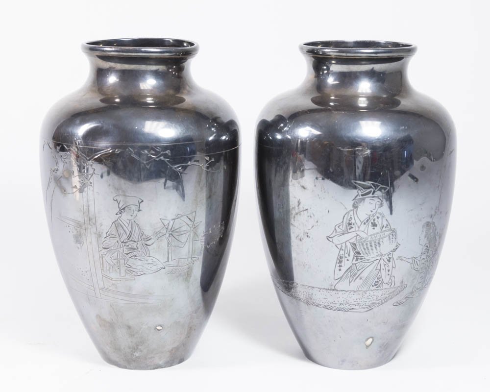 Pair Silver Asian Presentation Vases (1 of 7)
