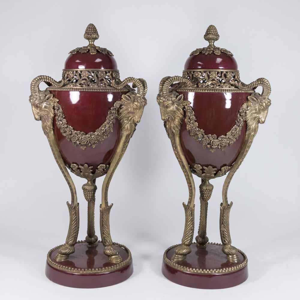 Pair Porcelain & Bronze Mounted Urns (1 of 5)