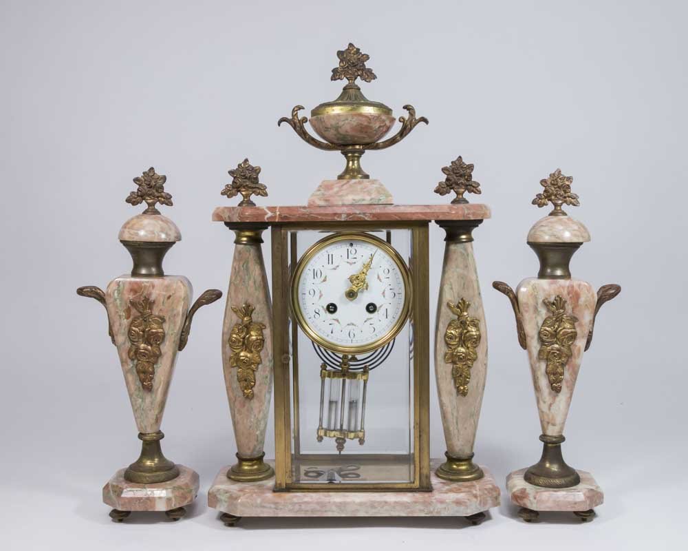 3-Piece French Marble & Bronze Clock Set (1 of 7)
