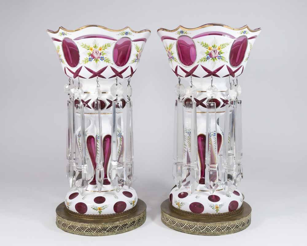 Pair Red Cut to Clear Lustres Lamps (1 of 5)