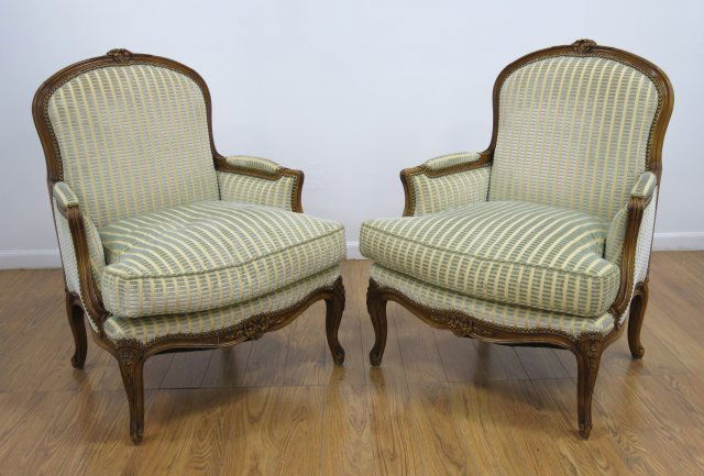 Pair Louis XV Style Walnut Stained Bergères (1 of 4)