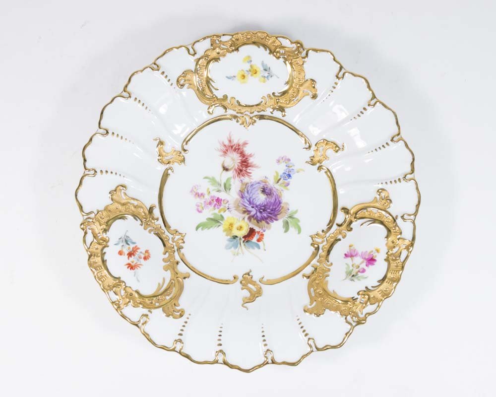 Large Meissen Embossed Gilt & Floral Fruit Plate (1 of 6)