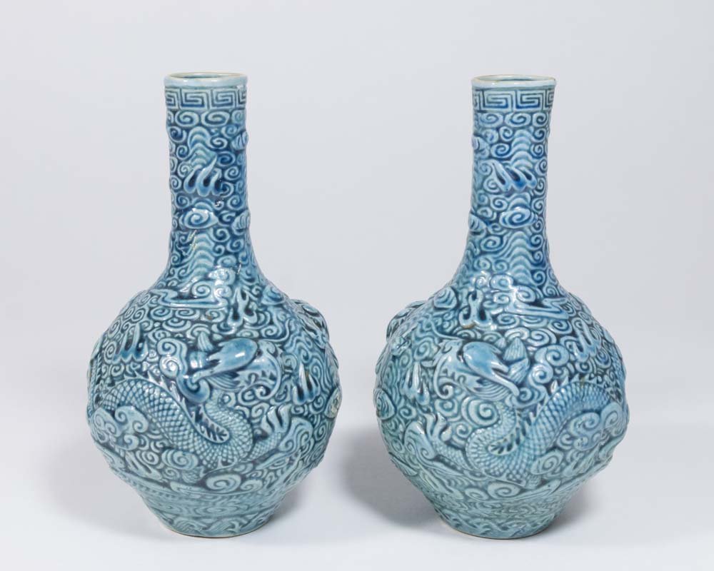 Pair Diminutive Blue Oriental Porcelain Vases (1 of 4)