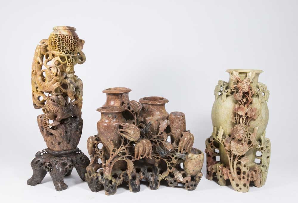 3 Carved Soapstone Vases (1 of 4)
