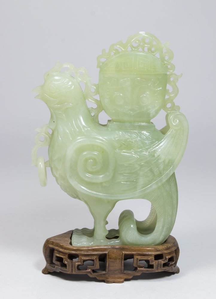 Green Jade Figural Incense Burner on Stand: Approx. 8" H with stand.