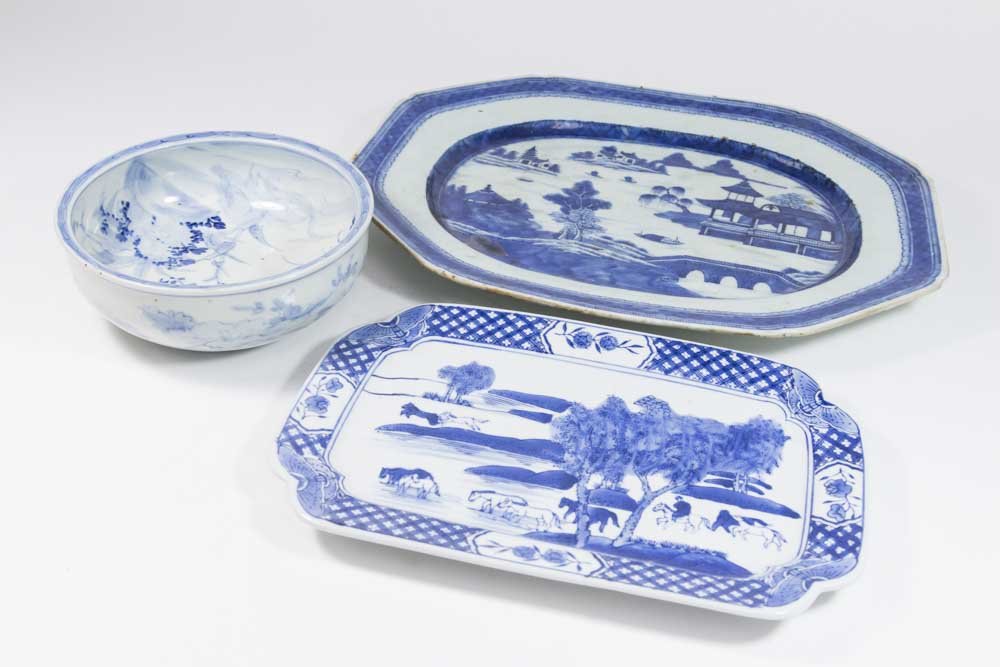 Lot of 3 Porcelain Blue & White Asian Articles (1 of 7)