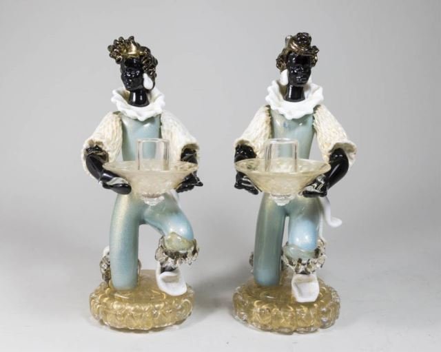 Pair Venetian Glass Nubian Figural Candlesticks (1 of 5)