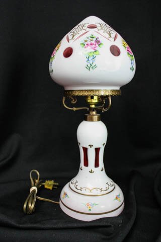 Bohemian Cranberry Cut to Clear Glass Lamp (1 of 3)