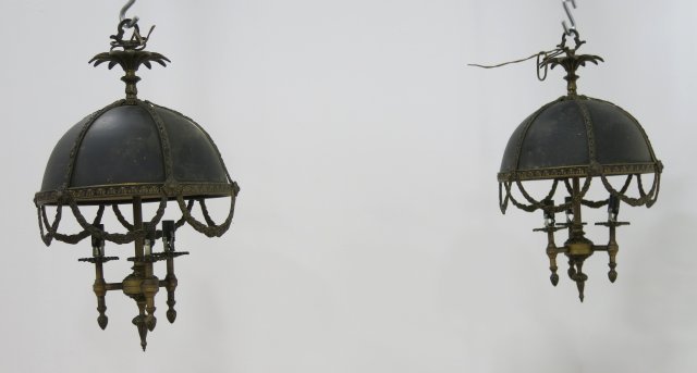 Pair 3-Light Brass Dome-Shaped Hall Lights (1 of 3)