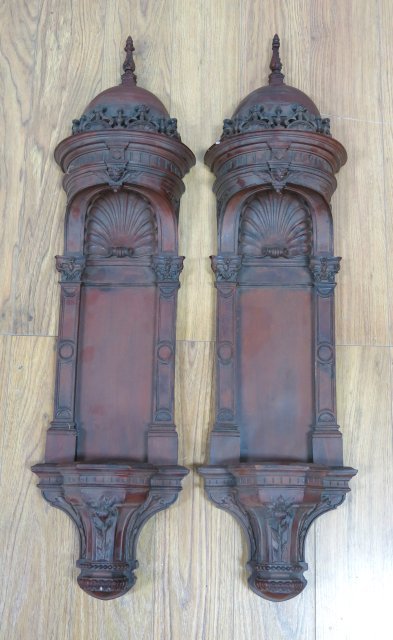 Pair Mahogany Finish Composition Wall Mounts (1 of 3)