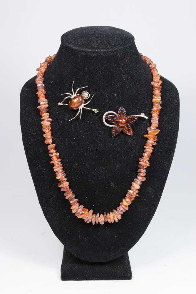 Amber Necklace & 2 Amber Pins (1 of 6)