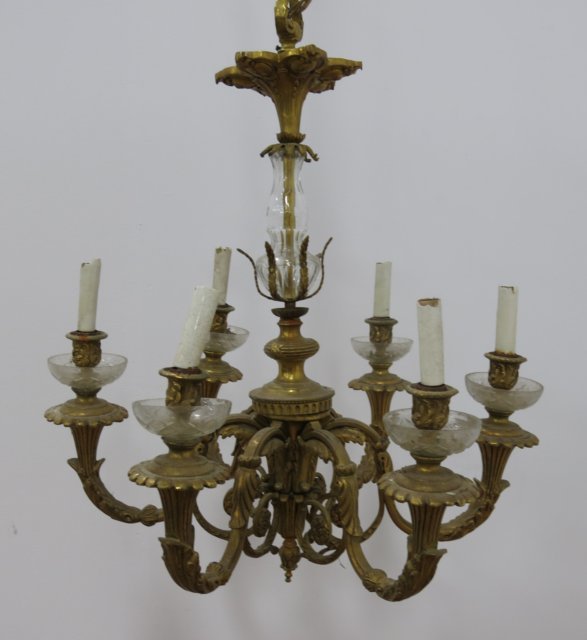 6-Light Bronze & Crystal Chandelier (1 of 2)