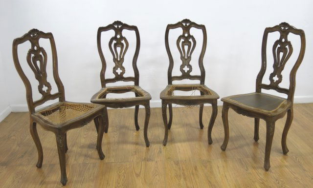 4 Italian Carved Walnut Side Chairs (1 of 4)