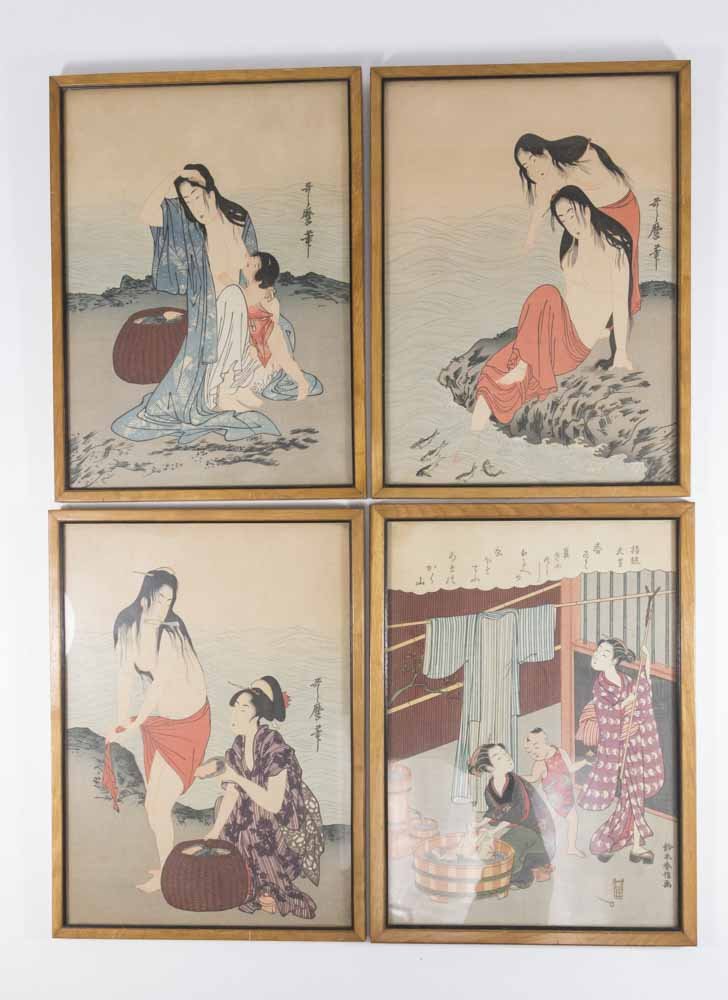 Set of 4 Japanese Prints, Bathers (1 of 8)