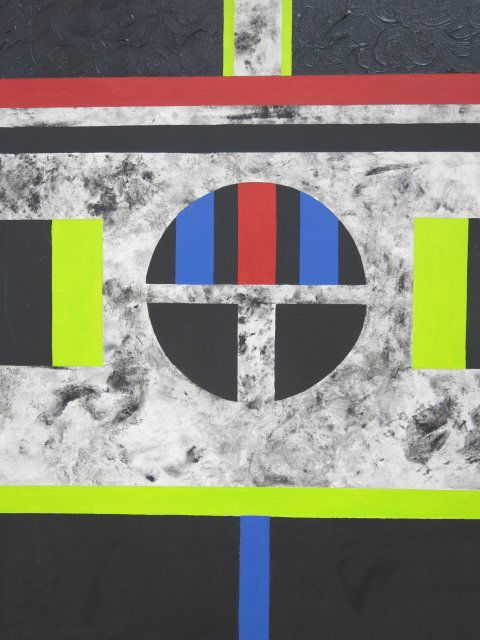 Rollie Guild, "Franz Kline at Budokan": Abstract acrylic on canvas. Signed and dated 1978 rear. Approx. 36" H x 36" W.