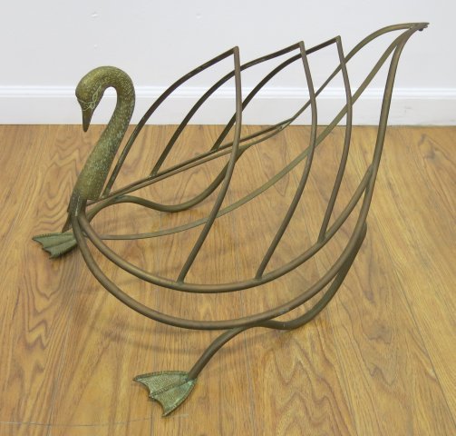 Maison Jansen Brass Swan Magazine Rack: Made in Italy. Approx. 16" H x 22" W x 16" D.