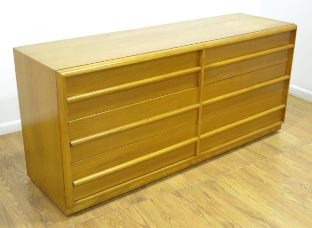 T.H. Robsjohn-Gibbings Fruitwood Double Dresser: Approx. 31" H x 69" W x 20 3/4" D.