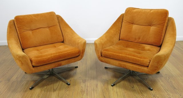 Pair Danish Modern Chrome Swivel Chairs (1 of 3)