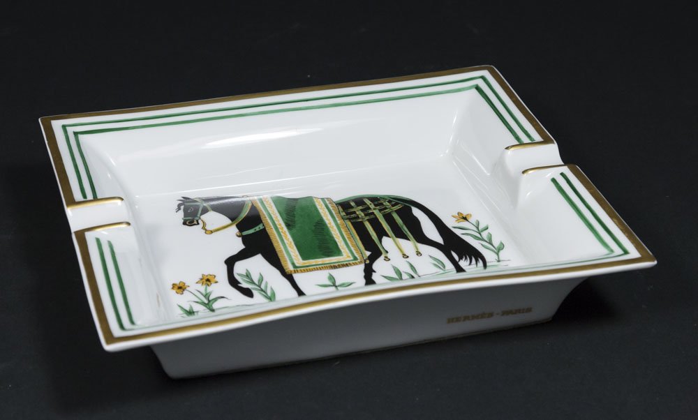 Porcelain Ashtray From Hermès, Paris: Horse motif. Approx. 7 1/2" x 6 1/4".