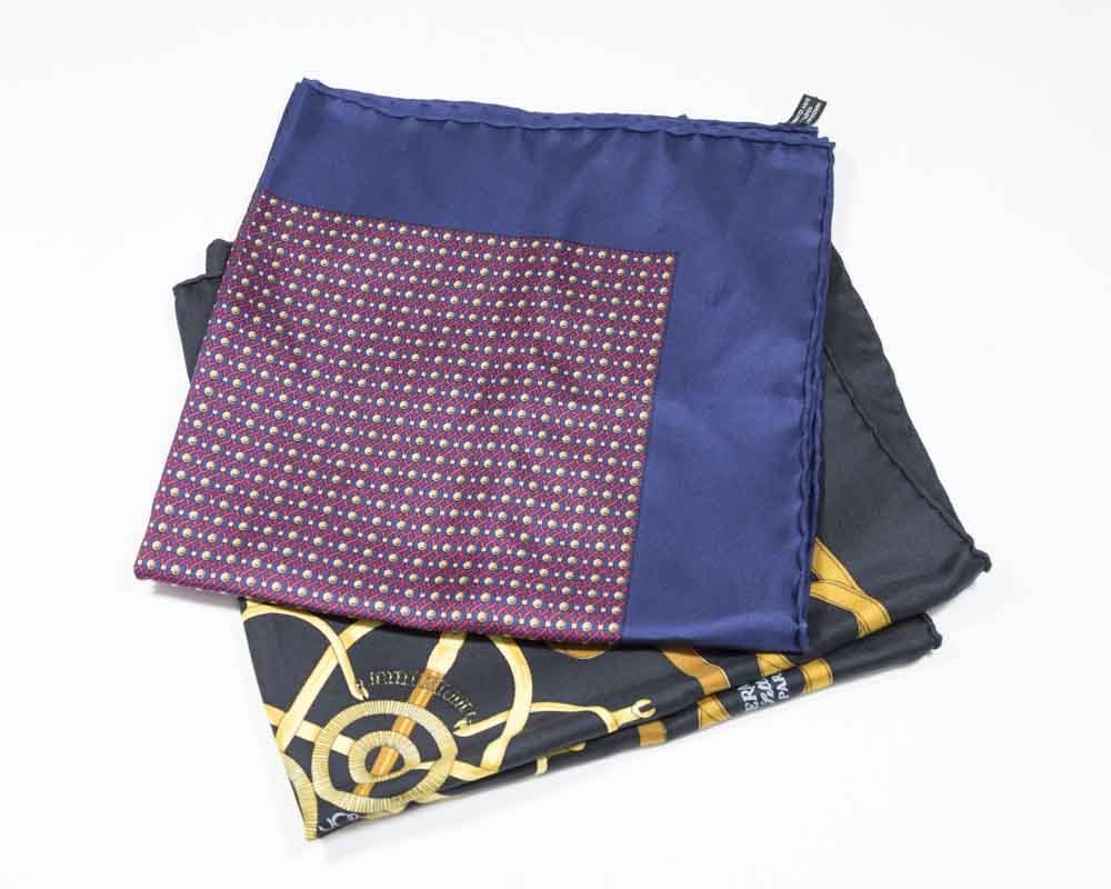 2 Hermès Men's Pocket Scarves: 2 Hermès Men's Pocket Scarves