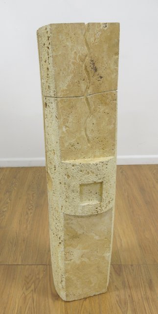 Contemporary Travertine Lawn Sculpture: Approx. 42 1/2" H.