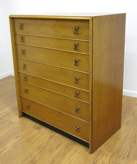 Paul Frankl for Johnson Furniture Tall Chest: Approx. 45" H x 40 1/4" W x 21" D.