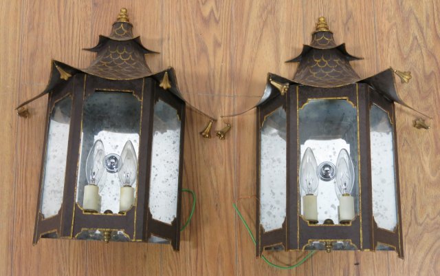 Pair Chinoiserie Decorated Tole Peinte Lanterns (1 of 3)