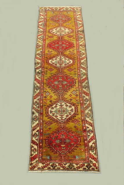 Gold & Red Geometric Persian Rug Runner (1 of 5)