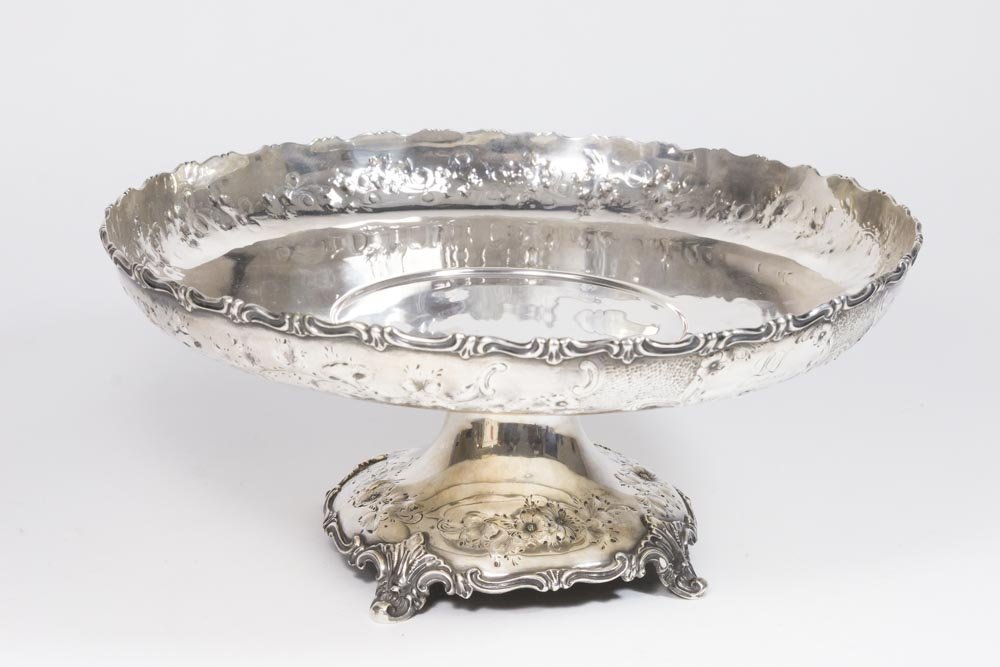 American Coin Silver Hand Chased Cake Stand (1 of 4)