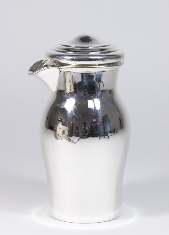 R. Blackinton & Co Sterling Silver Cocktail Shaker: Art deco. Sold by Shreve Crump & Low. Approx. 21.5 ozt, 669 g. Approx. 9" H. From the 40-year personal collection of a retiring antique dealer.