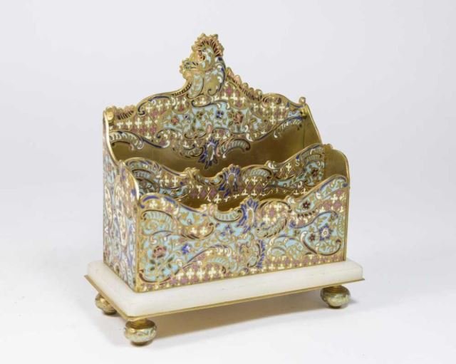 French Champlevé Enamel & Bronze Letter Rack (1 of 3)