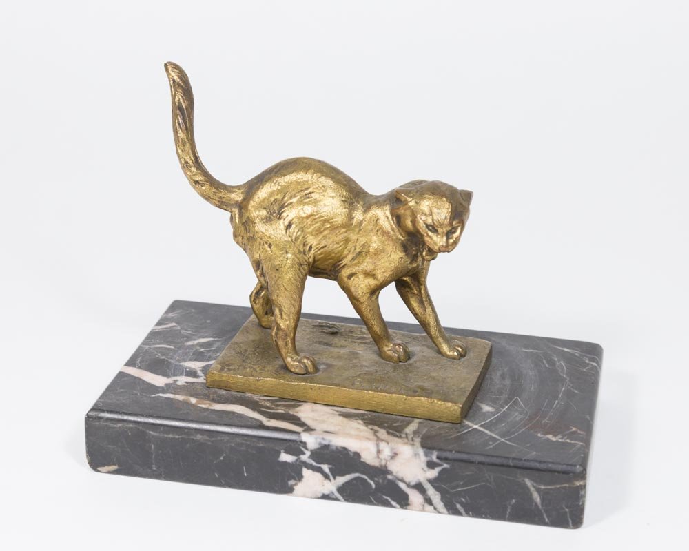Charles Paillet Bronze Sculpture, Scowling Cat (1 of 3)