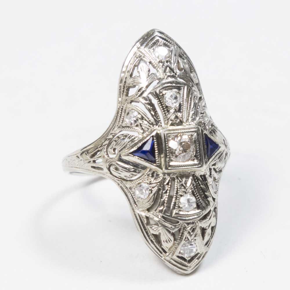 14K White Gold, Diamond, & Sapphire Dinner Ring (1 of 2)
