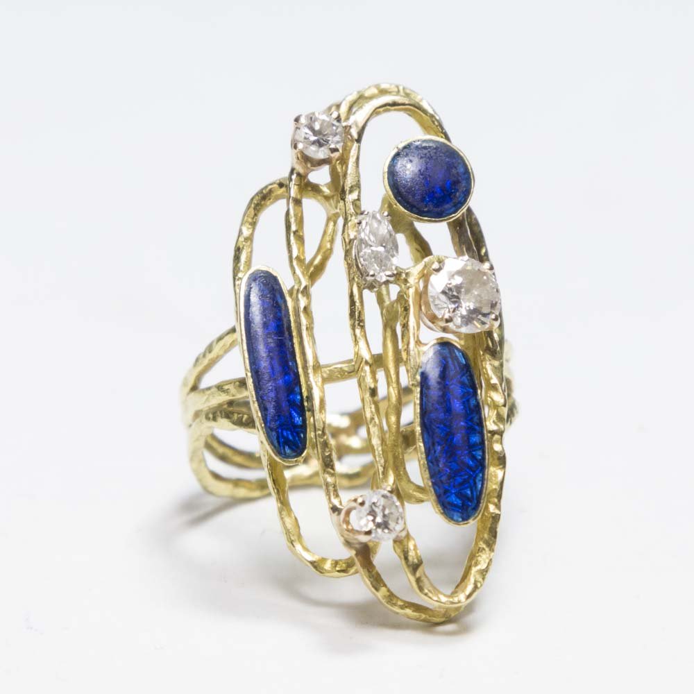 18K Yellow Gold, Lapis, & Diamond Ring (1 of 2)