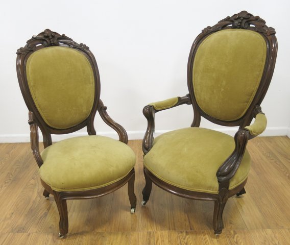 Pair Carved Victorian Chairs (1 of 3)