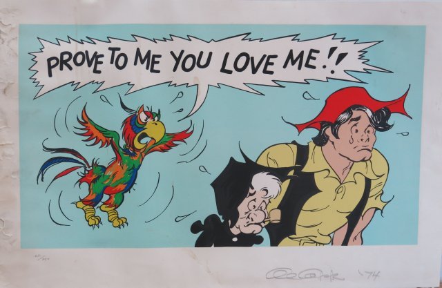 Al Capp, "Prove To Me You Love Me": Lithograph in color. Unframed. Pencil signed, dated 1974, and numbered 236/250. Al Capp (1909-1979).