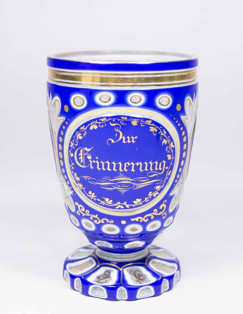 Bohemian Blue Cut to Clear Glass Goblet (1 of 6)