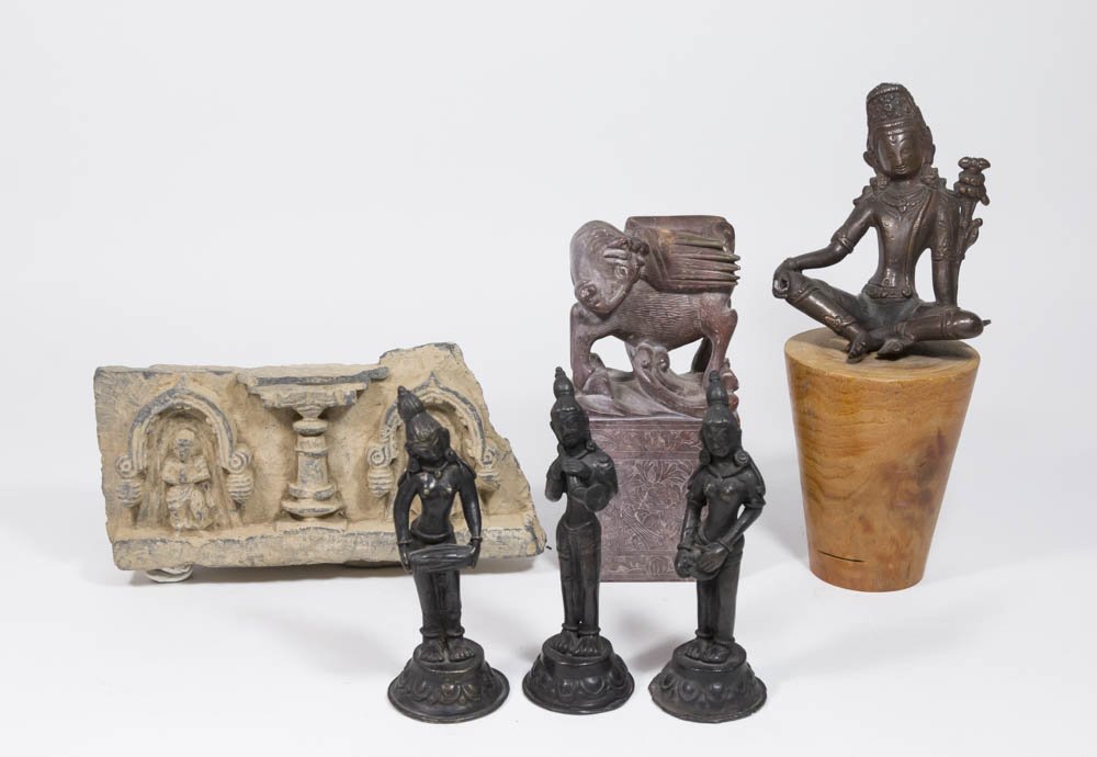 Group of 4 Indian Bronzes & 2 Stone Carvings (1 of 5)