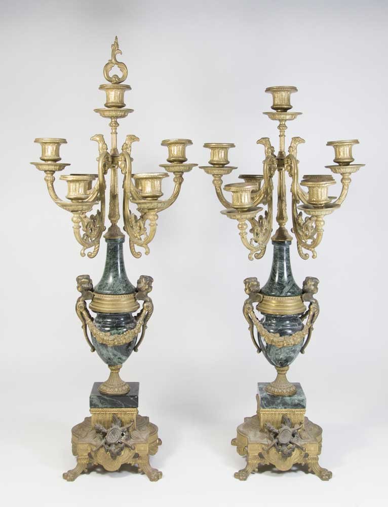 Pr Reproduction Bronze & Marble 7-Light Candelabra (1 of 7)