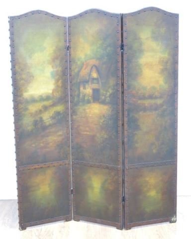 3-Part Leather Painted Screen (1 of 4)