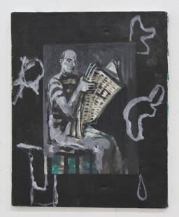 Xano Armenter, Man Reading Newspaper: No frame. Signed rear. Property of the artist. Approx. 20" H x 16" W. Has pin hole.