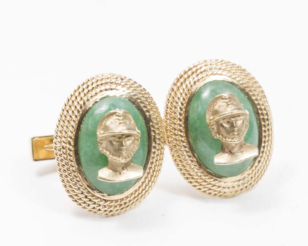 14K Gold & Jade Figural Cufflinks (1 of 4)