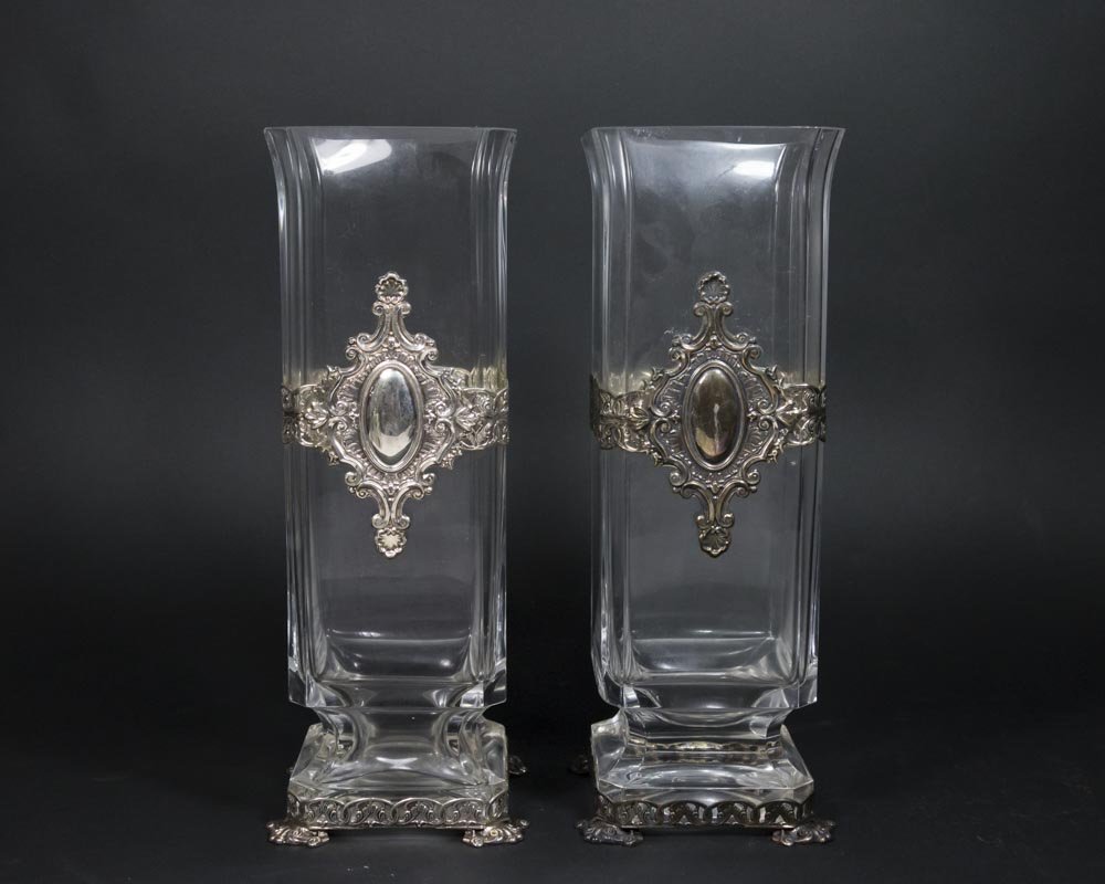 Pair Crystal & 925 Silver Vases (1 of 5)